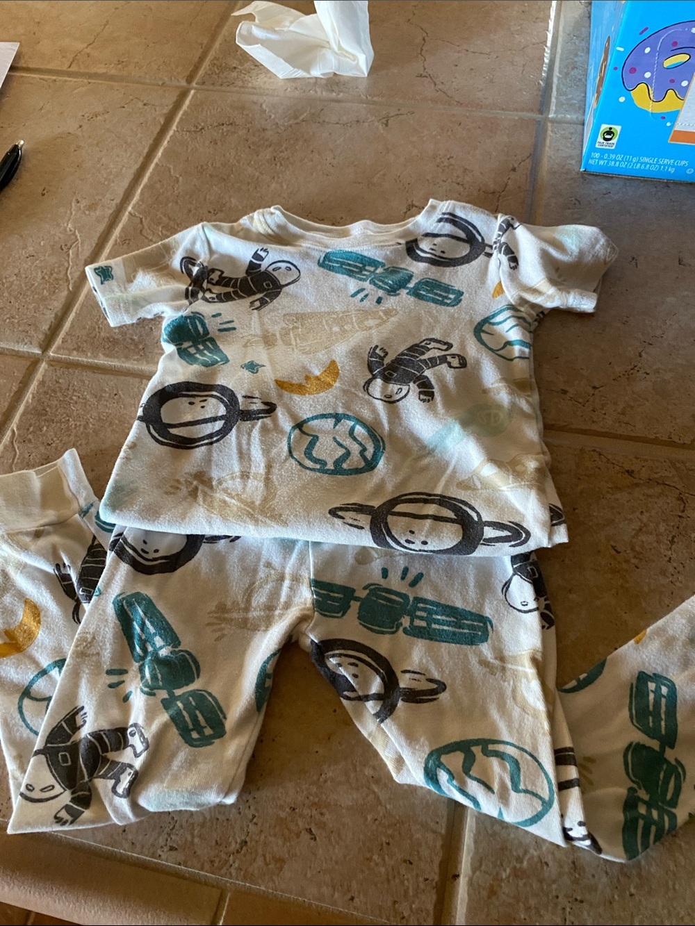 Carter's White Kids Space Pajama Set with Teal & Black